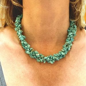 Natural turquoise chip stone multi-strand necklace